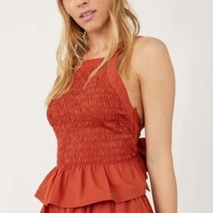 NWT Free People Fez Spiced Sunblush Orange Shirring Top XS